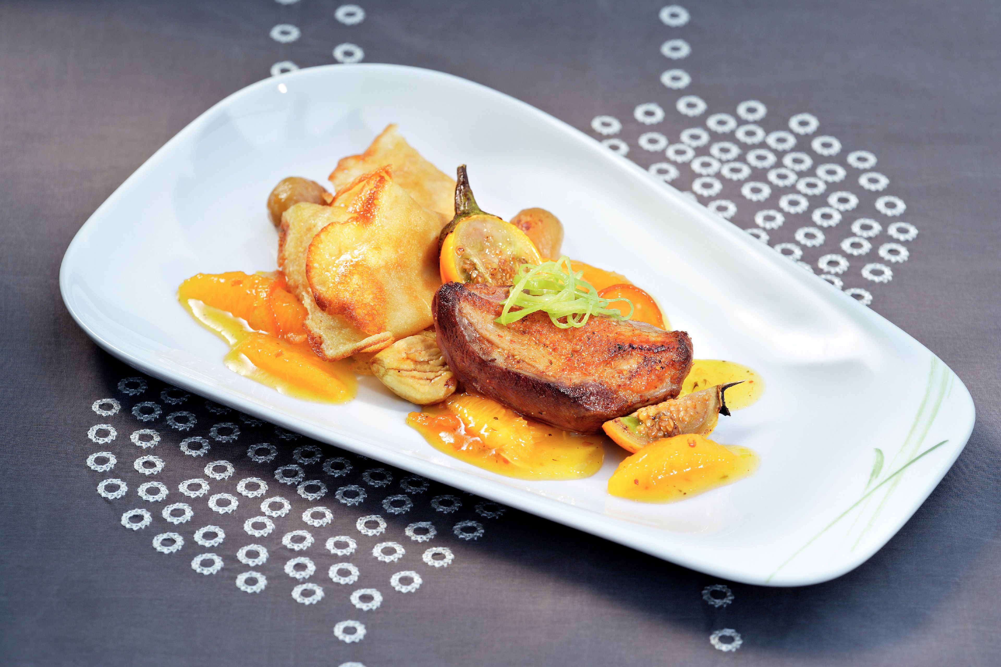 Ente à la Orange auf Crêpe Suzette