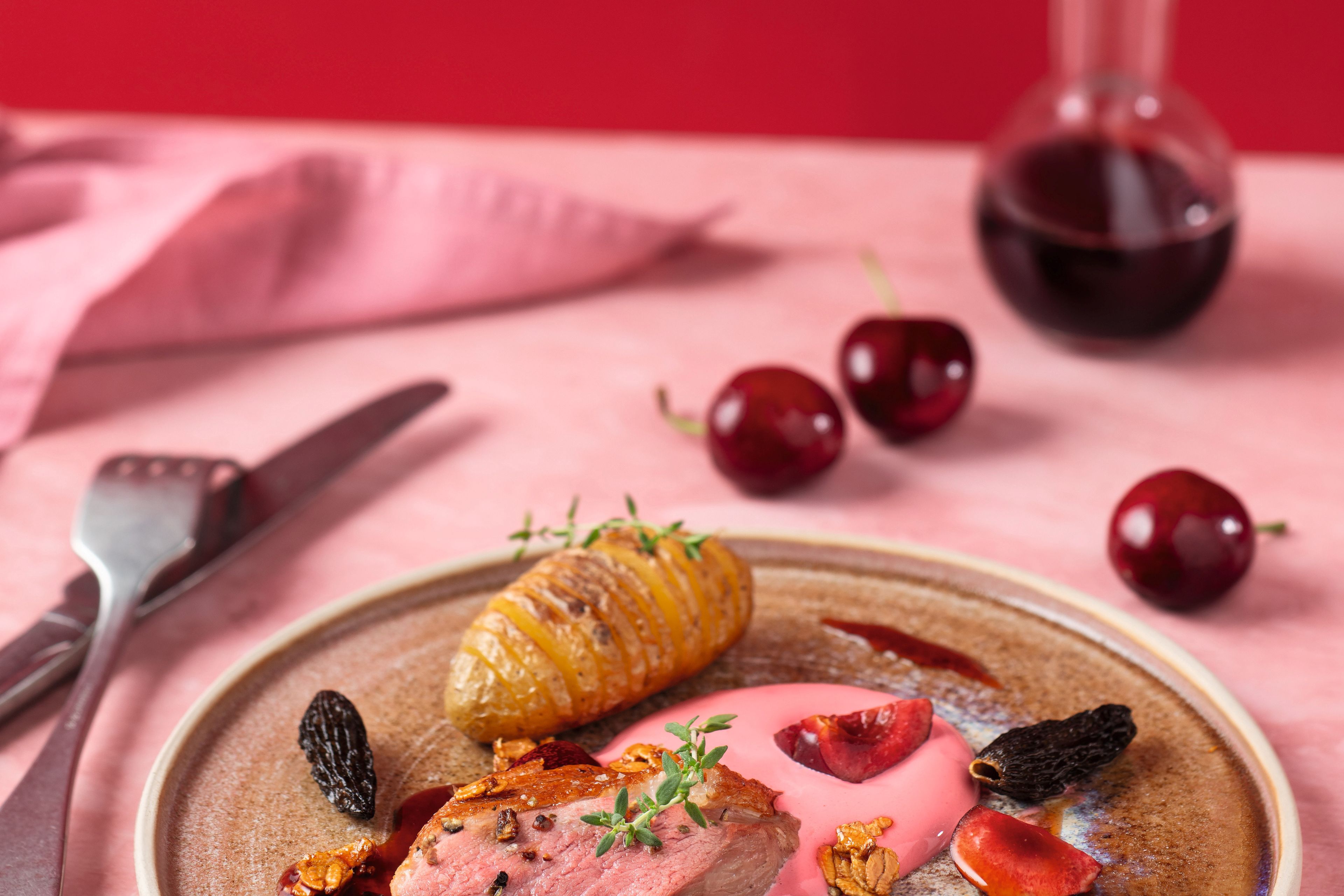 Gebratene Entenbrust mit Sauerkirschcreme